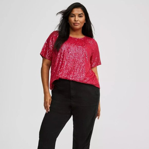 Torrid Sequin Short Sleeve Top - Maroon Size 5 - Picture 6 of 6